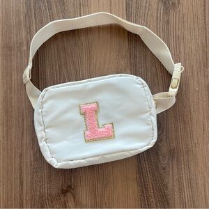 White and Pink Initial Belt Bag - L